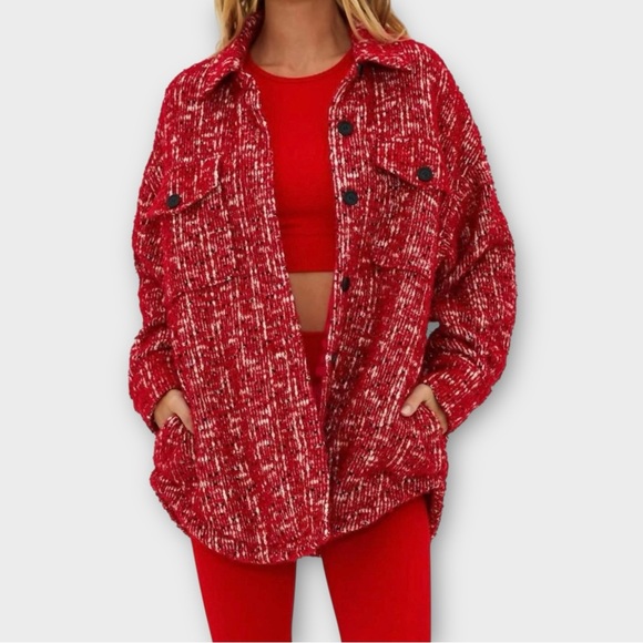 Beach Riot Noelle Shacket in Merry Tweed Red Women’s Size S NWT - Picture 1 of 8